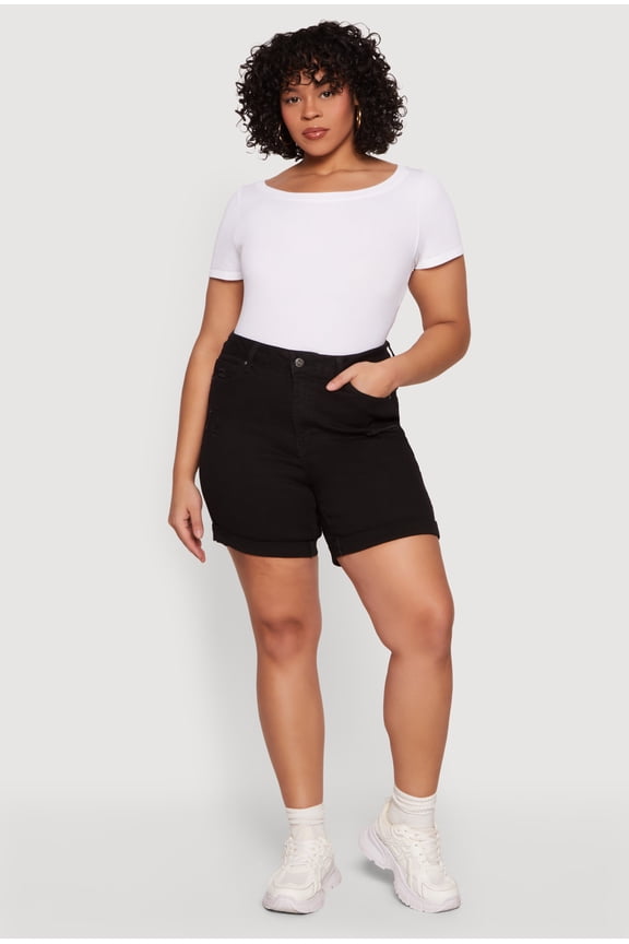 Women's Plus Size Fixed Cuff Frayed Denim Shorts