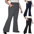 thumbnail image 1 of Women's Plus Size Flared Yoga Pants, High Waist Elastic Relaxed Fit, Wide Leg Slacks for Casual Workout Daily | TruHer,Navy 4XL, 1 of 8