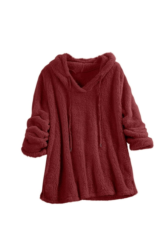 Women's Plus Size Fleece Hoodie Sherpa Oversized Pullover Fuzzy Hooded Tops Winter Warm Long Sleeve Sweatshirt with Hood (Wine 3XL )