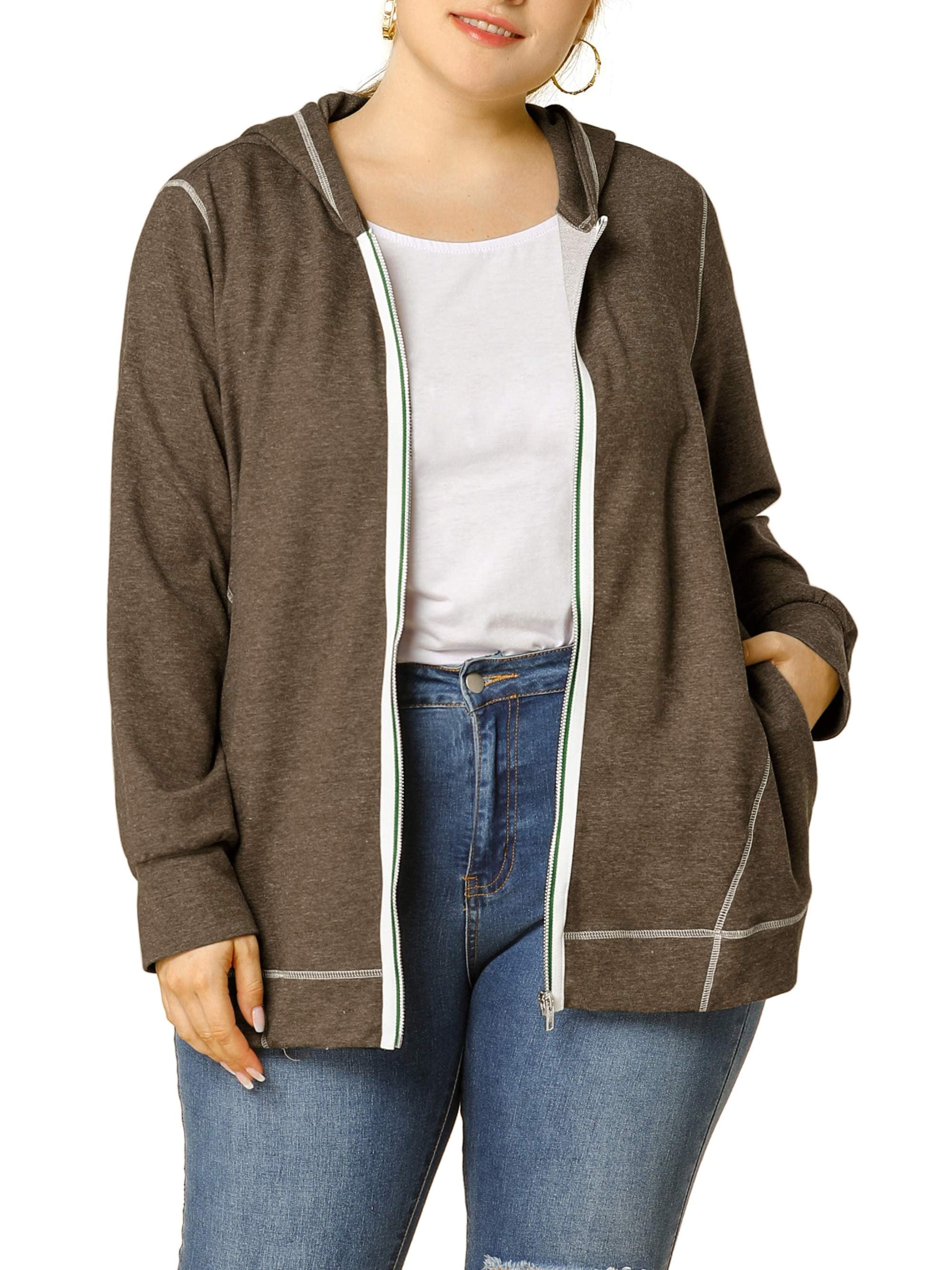 Women's Plus Size Fleece Jacket Zip Front Long Sleeve Hoodie - Walmart.com
