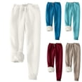thumbnail image 1 of Women's Plus Size Fleece Jogger Pants, Warm Elastic Waist Trousers with Pockets, Winter & Lounge Wear | VerBelle,Dark Blue 5XL, 1 of 4