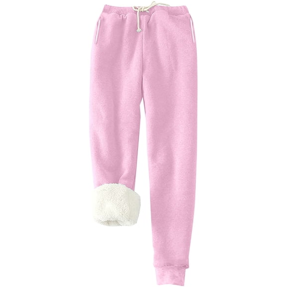 Women's Plus Size Fleece Lined Sweatpants, High Waist Winter Jogger Pants, Thickened Warm Lounge Pants, Casual Loose Fit Pants, Outdoor Athletic Pants Pink XXXXL