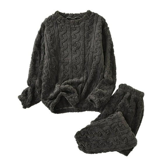 Women's Plus Size Pajama Set - Long Sleeve Top and Pants Cozy Winter Loungewear with Jacquard Pattern