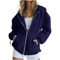 thumbnail image 1 of Women's Plus Size Fleece Zip Up Hoodies Oversized Fleece Long Sleeve Sweatshirts Casual Fall Jacket Coat With Pocket Blue-1 XL, 1 of 7