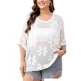 thumbnail image 1 of Cogild Women’s Plus Size Floral Crochet Top Hollow Out Crew Neck Dolman Sleeve Loose Knit Cover up & Casual Shirt L–4XL, 1 of 7