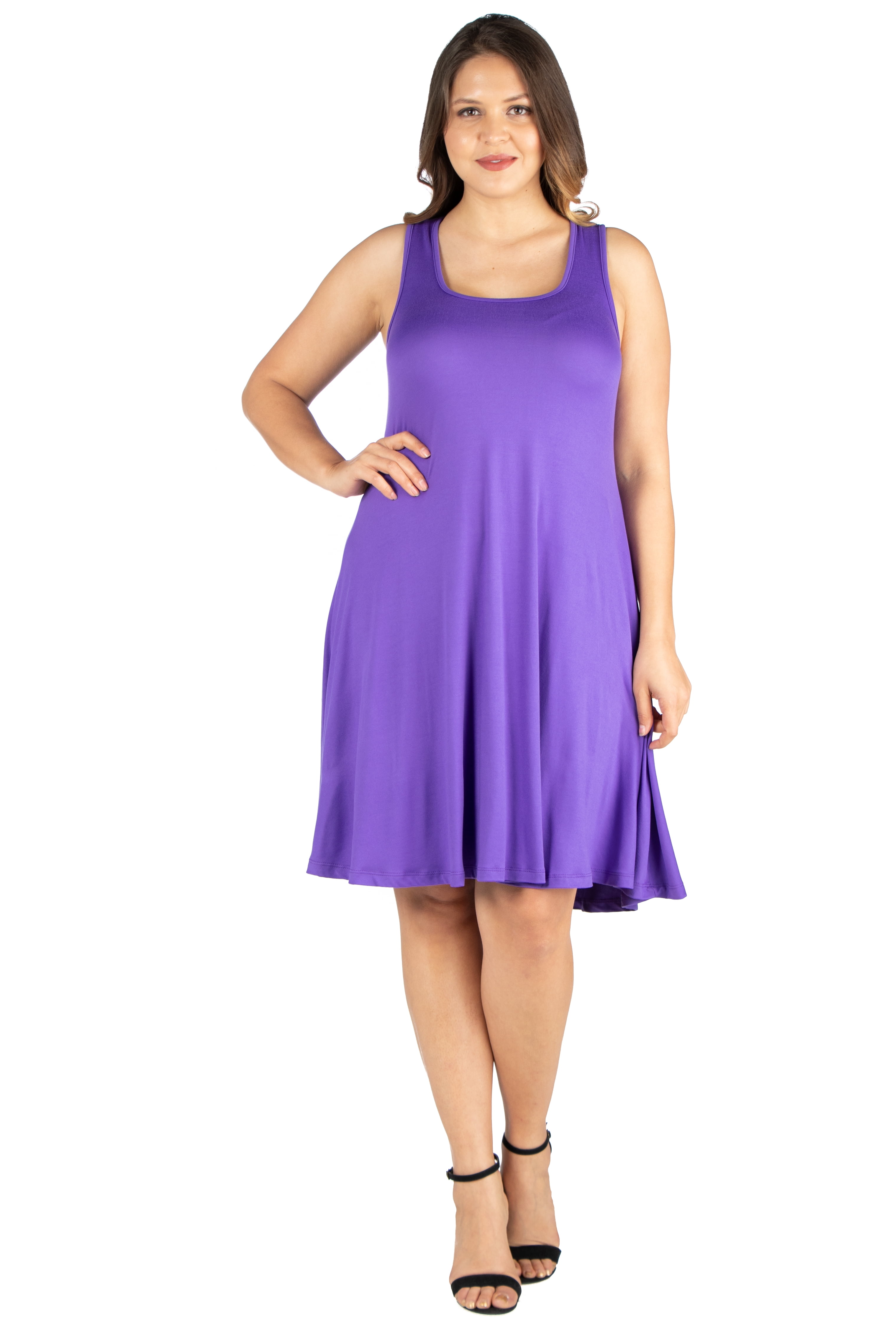 24/7 Comfort Apparel Women's Plus Size Navy Pink Floral Skater Dress Summer  - Walmart.com