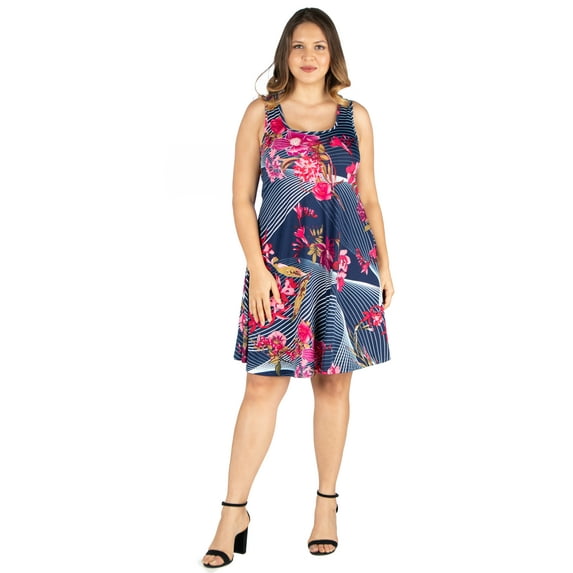 Women’s Plus Size Floral Fit and Flare Knee Length Tank Dress