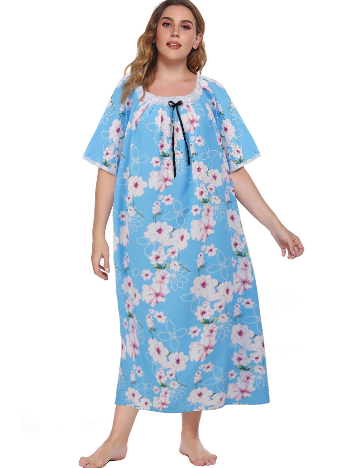 Old Lady House Dress Bloggerlove Women's Cotton Caftan Nightgown - Comfy  V-Neck House Dress For Sleeping & Lounging