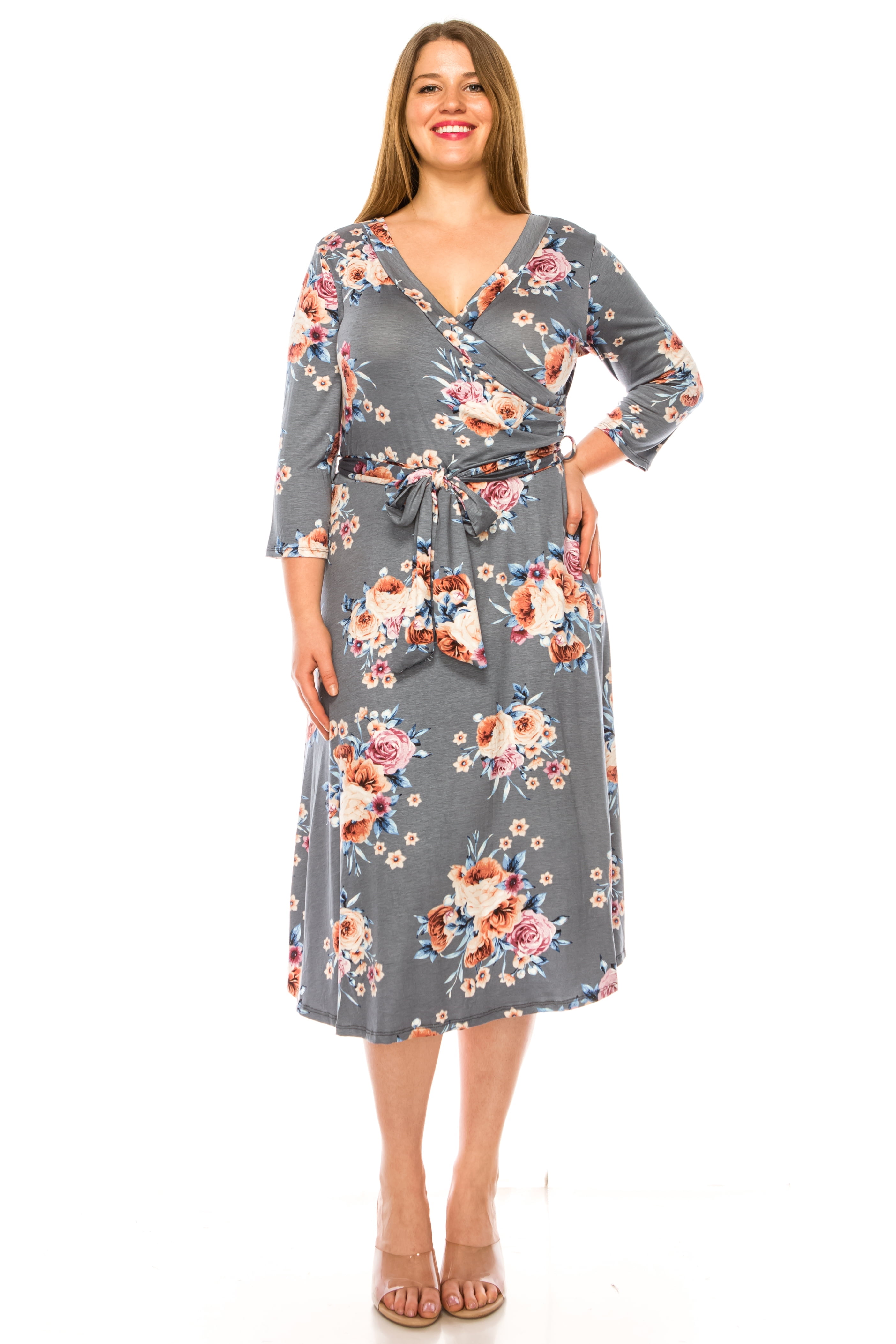 wrap midi dress for women Women's Plus Size Christa Faux Wrap Midi Dress - Black