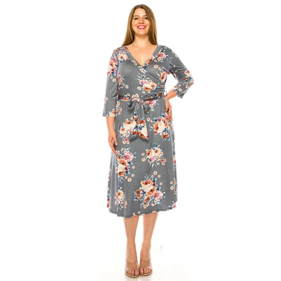 Women's Plus Size Floral Pattern Print Faux Wrap Dress