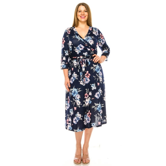 Women's Plus Size Floral Pattern Print Faux Wrap Dress