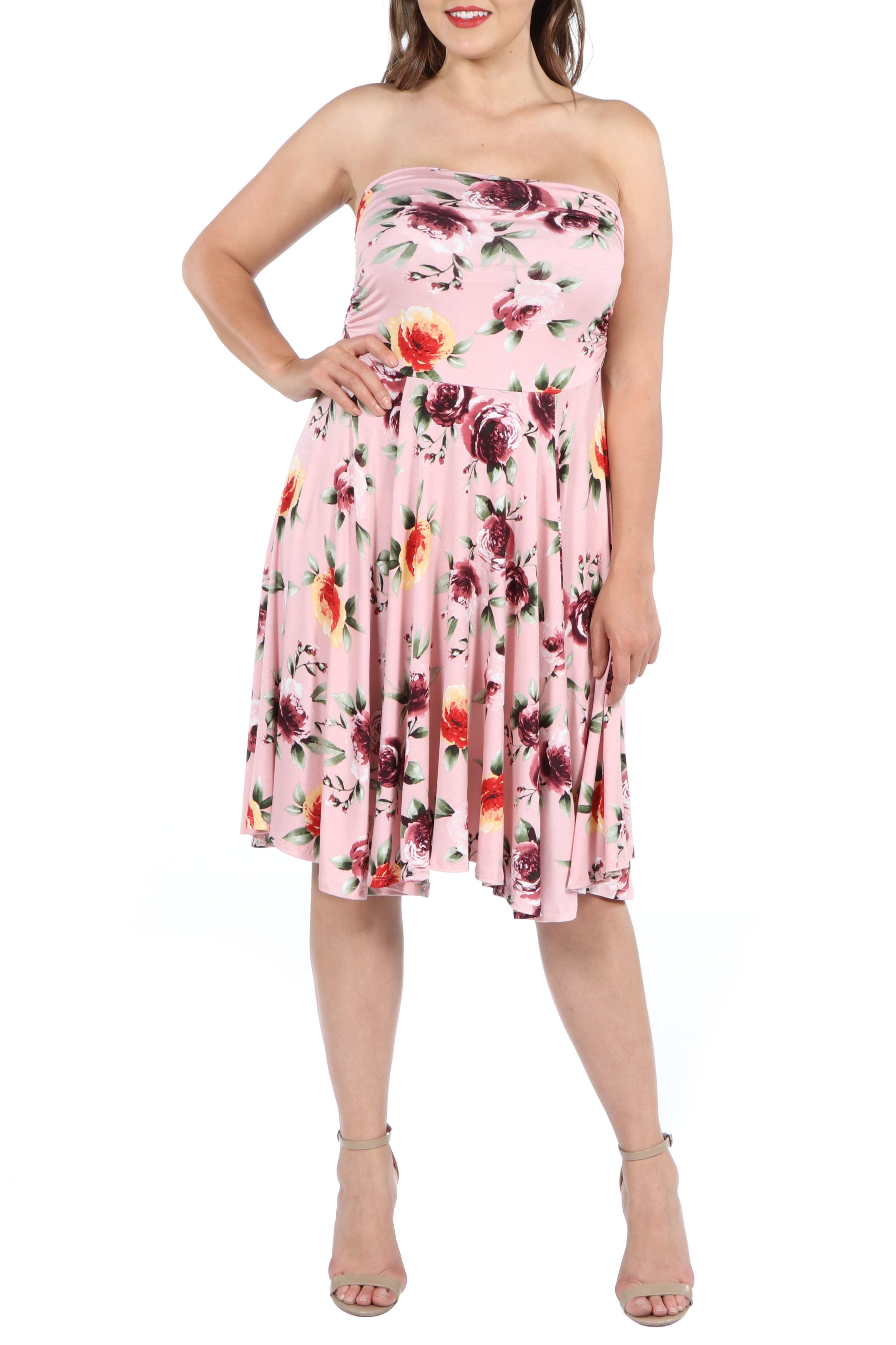 Women’s Plus Size Floral Pink Strapless Summer Dress