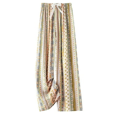 Women's Plus Size Floral Print High Waist Wide Leg Belted Loose Fit Pants Green,Free Size