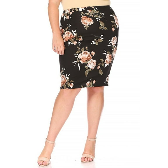 Women's Plus Size Floral Print Knee-Length Fitted Style Pencil Skirt
