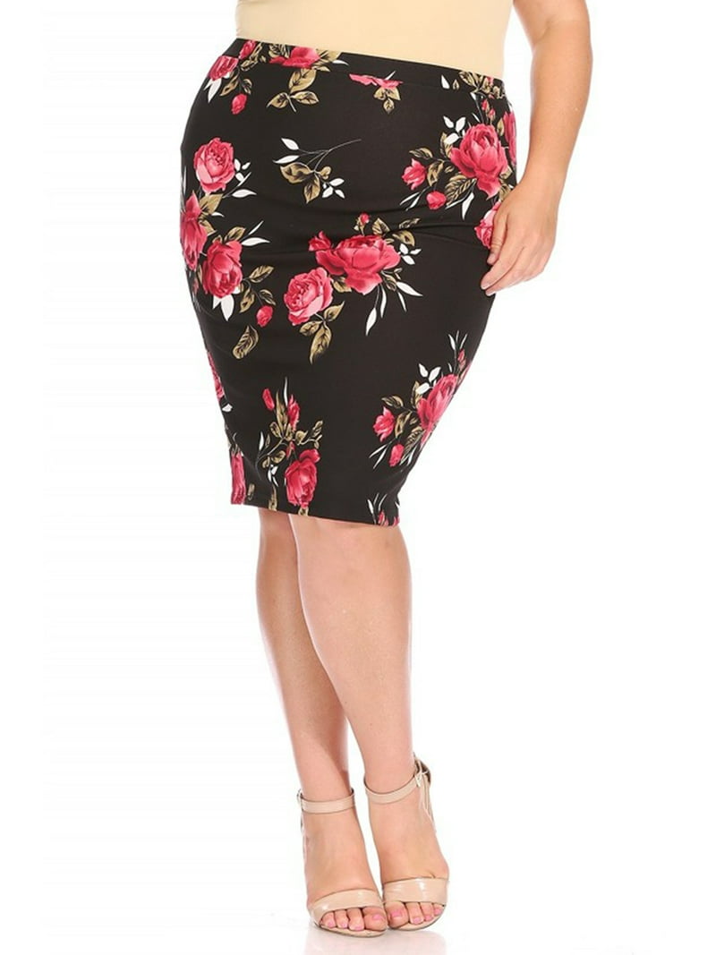 Women's Plus Size Floral Print Knee-Length Fitted Style Pencil