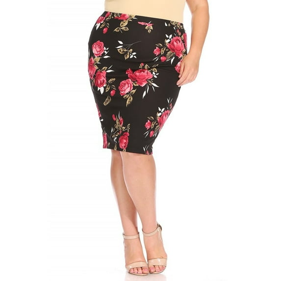 Women's Plus Size Floral Print Knee-Length Fitted Style Pencil Skirt