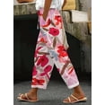thumbnail image 1 of Women's Plus Size Floral Print Wide-Leg Pants with Drawstring - Casual Style, 1 of 4