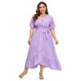 thumbnail image 1 of Women's Plus Size Floral Printed Dress Casual Wrap V Neck A Line Ruffle Belted Dress, 1 of 5