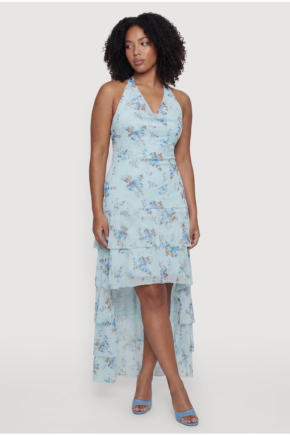 Women's Plus Size Floral Ruffle Tiered High Low Dress