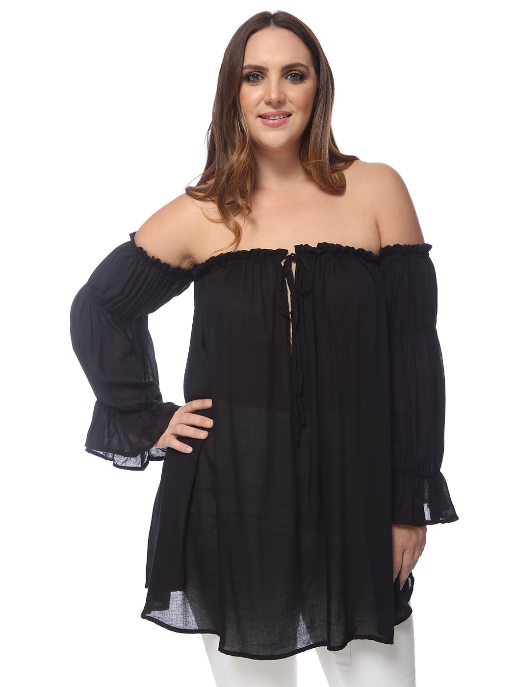Plus Size Ivory Blue Floral Ruffle Shoulder Button Down Top main image 1