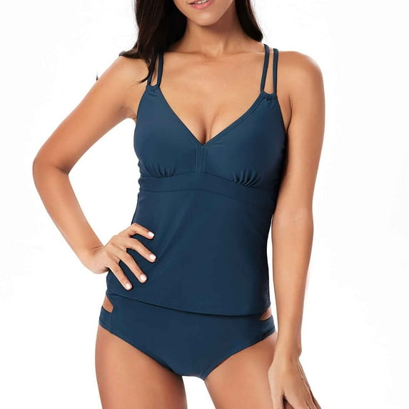 Women's Plus Size Flowy Swimsuit Crossback Tankini Top Modest Swimwear