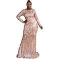 thumbnail image 1 of Women's Plus Size Formal Sequin Prom Dress,Long Sleeve Draped Mermaid Hem Evening Dress, 1 of 8