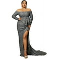 thumbnail image 1 of Women's Plus Size Formal Sequin Prom Floor Length Dress,Long Sleeve Strapless Large Bow Evening Gown, 1 of 8