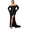 thumbnail image 1 of Women's Plus Size Formal Sequin Prom Floor Length Dress,Long Sleeve Strapless Large Bow Evening Gown, 1 of 8