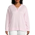 thumbnail image 1 of Women's Plus Size French Terry Hoodie with Lace-up Collar, 1 of 5