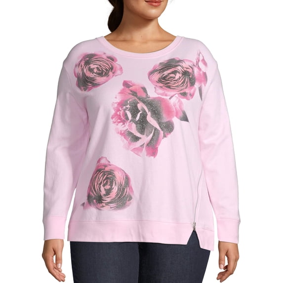 Women's Plus Size French Terry Side-Zip Graphic Sweatshirt
