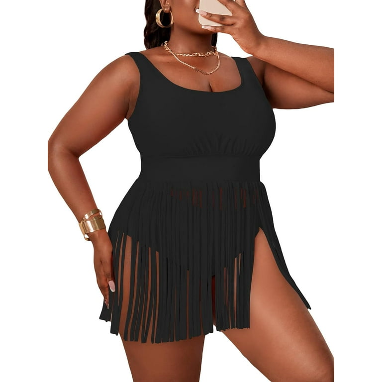 Women s Plus Size Fringe Hem High Waisted Bikini Set Bathing Suits 2 Piece Swimsuits Walmart