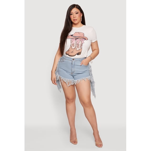 Women's Plus Size Fringe Hem High Waisted Denim Shorts