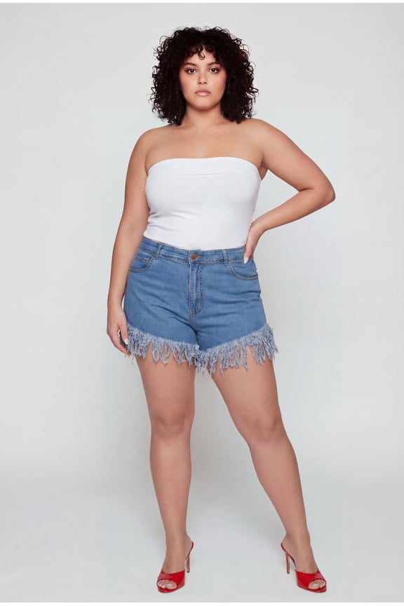 Women's Plus Size Fringe Hem High Waisted Shorts