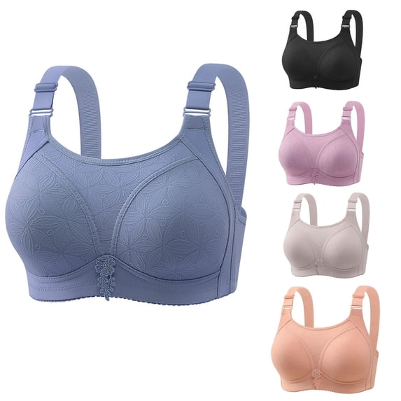 Women's Plus Size Front Buckle Bra Wireless Sleep Lingerie, Four Breasted Adjustable Support Underwear, No Steel Ring Gathering Bralette, Easy Access Smoothing Vest, Full Coverage Comfort Bra