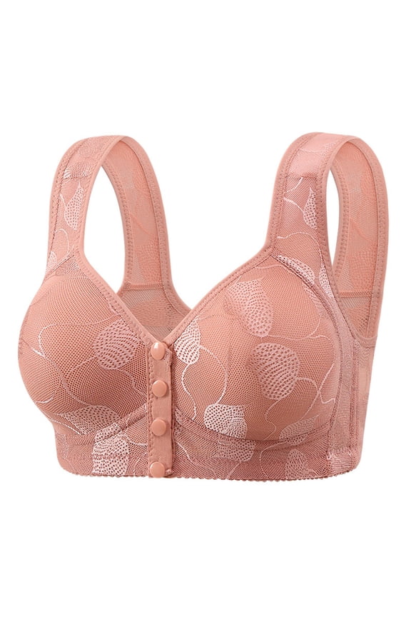 Women's Plus Size Front Closure Bra Non Underwire Comfortable Wide Strap Lace Supportive Soft Full Coverage Posture Back