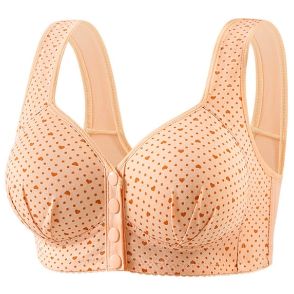 Women's Plus Size Front Closure Bra Without Steel Ring Fixed Cup Gathered Breathable Underwear Bra Beige 42