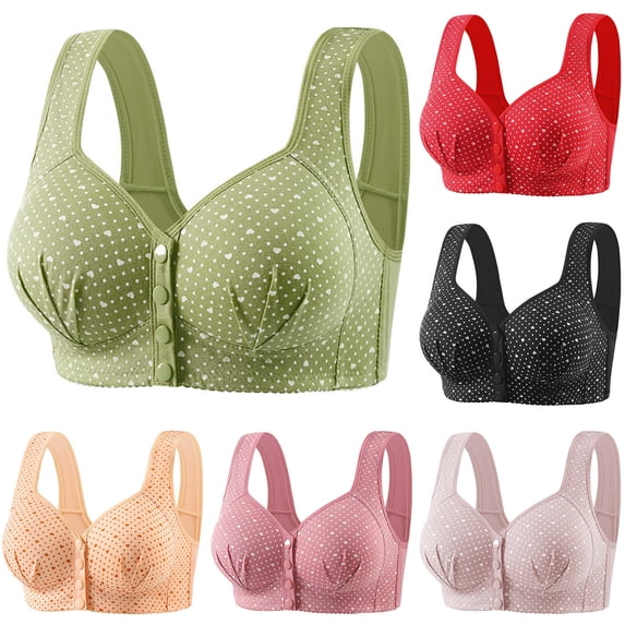 Women's Plus Size Front Closure Bra Without Steel Ring Fixed Cup Gathered Breathable Underwear Bra Green 42