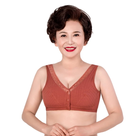 Women's Plus Size Front Closure Cotton Mom Bra Easy On Front Close Wirefree Bra For middle-aged and old