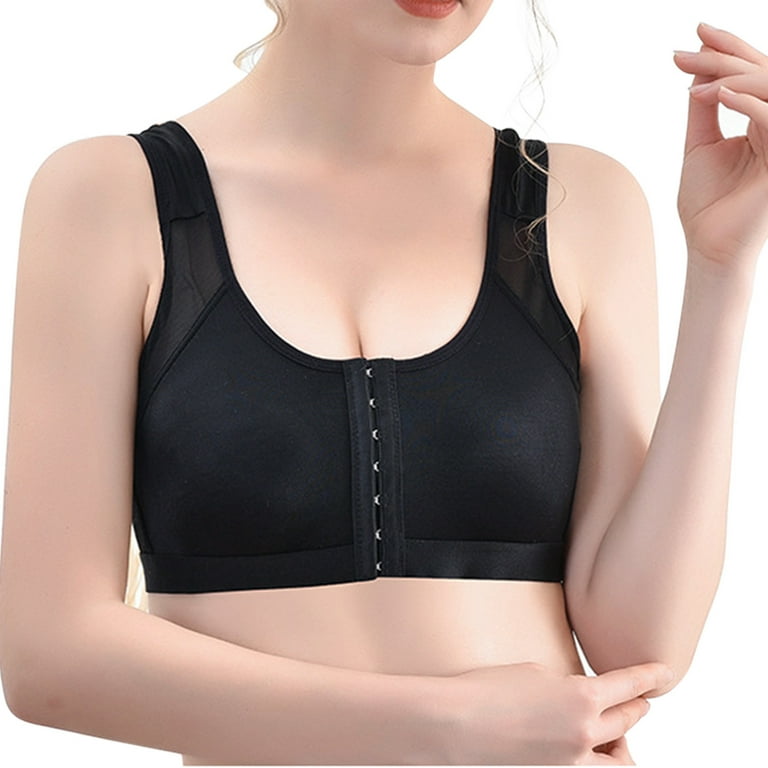Fashion Women Back Buckle Sports Bra Wire Free Plus Size Underwear Widened  Shoulder Straps Brasieres Comfort Breast Cover Female Style A--Color 1