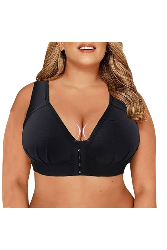 Women's Plus Size Full Coverage Bras Front Closure Posture Back Padded Brassiere Wireless Push Up Everyday Bra