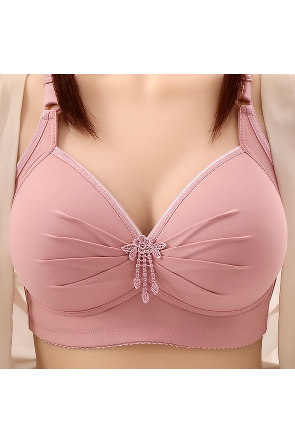 Women's Plus Size Full Coverage Wireless Bras Ruched Front Push up Bras No Underwire Hook & Eye Closure