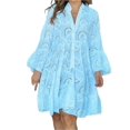 thumbnail image 1 of Women's Plus Size Full Size Eyelet Ruffled Hem Tiered Dress Pink 100% Polyester Knee Length with Bell Sleeves Flowy, 1 of 18