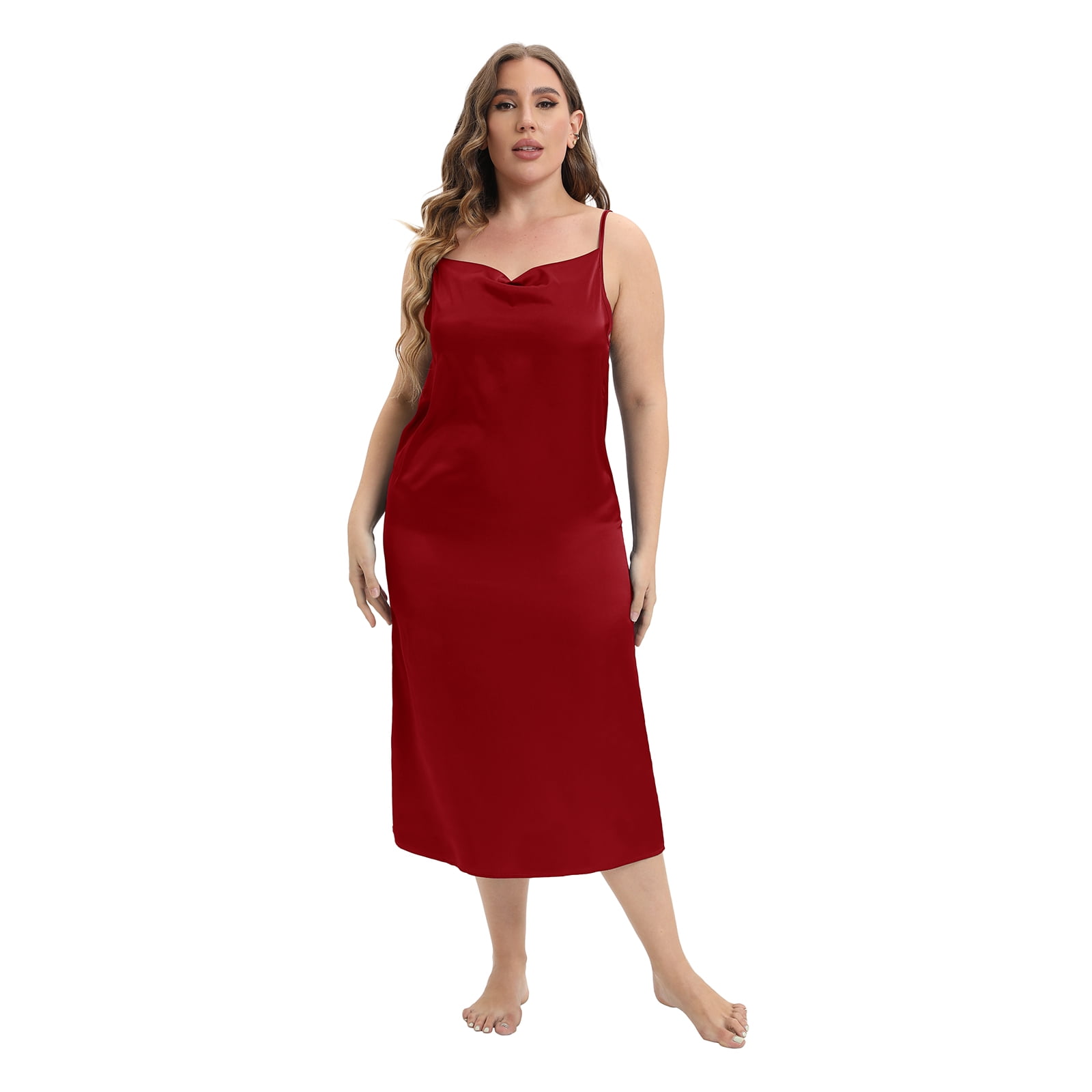Women's Full Silp Dress with Built in Bra Spaghetti Nightgown Long Cami 