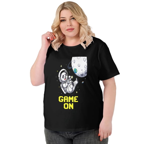 Women's Plus Size Game On Cat Graphic T-Shirt, Casual Short Sleeve Crewneck Printed Tee