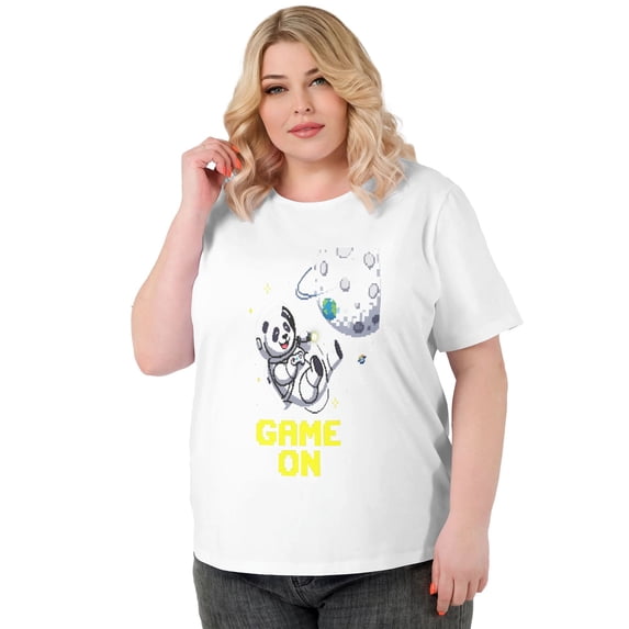 Women's Plus Size Game On Cat Graphic T-Shirt, Casual Short Sleeve Crewneck Printed Tee