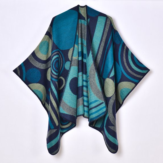 Women's Plus-Size Geometric Circle Pattern Open-Back Cardigan Shawl