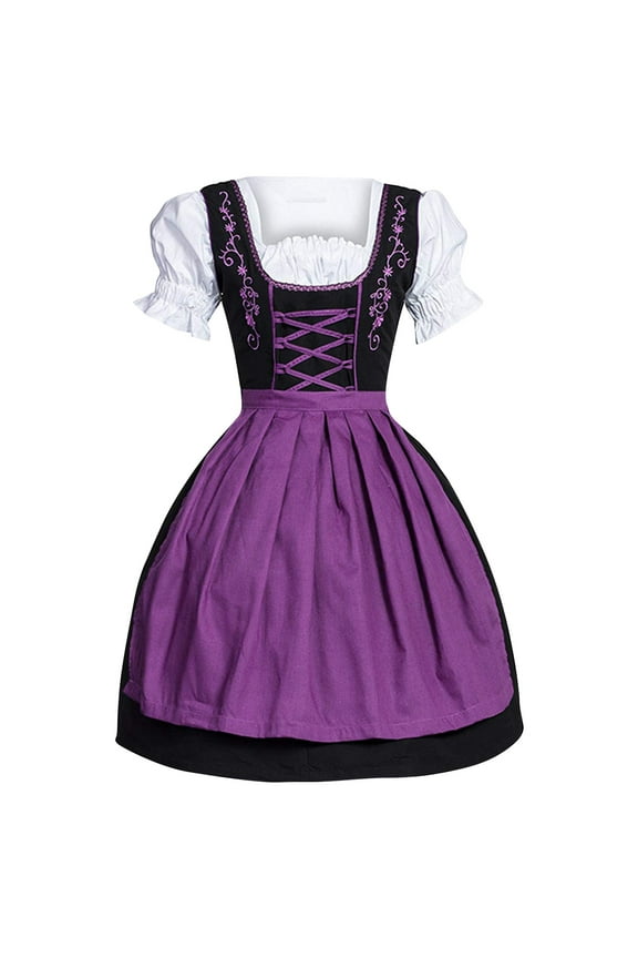 Women's Plus Size German Dirndl Dress Square Neck Bavarian Oktoberfest Festival Maiden Attire