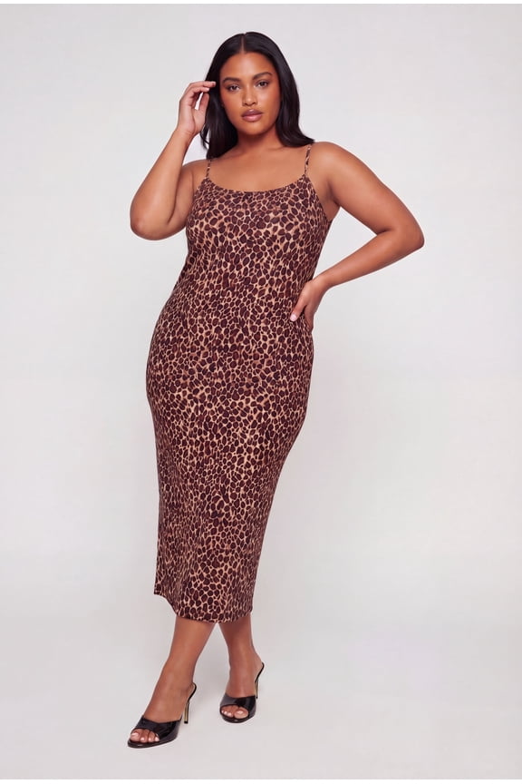 Women's Plus Size Giraffe Print Cami Midi Dress