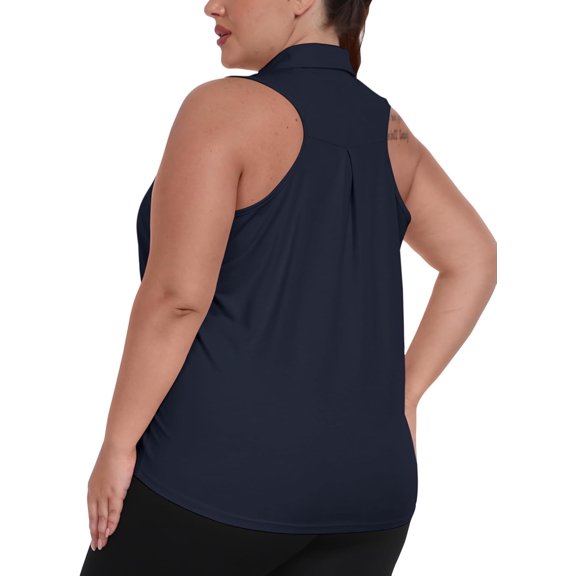 Women's Plus Size Golf Polo Shirt Sleeveless Racerback Tennis Tank Tops V-Neck Collared Loose Fit Athletic T-Shirt