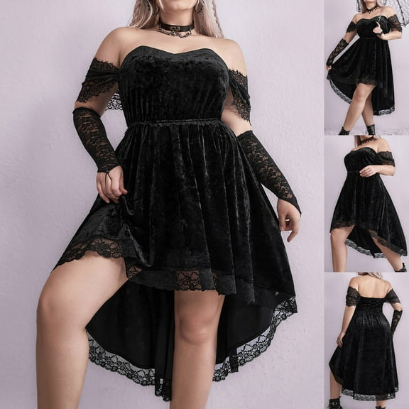 Women's Plus Size Gothic Ball Gown Strapless Backless Tube Evening Dress